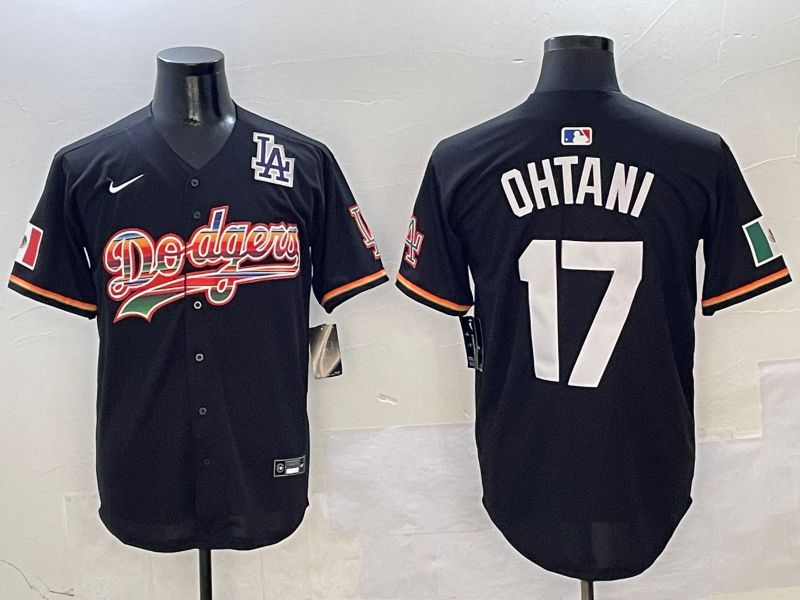 Men Los Angeles Dodgers #17 Ohtani Black rainbow Nike 2025 MLB Jersey style 9